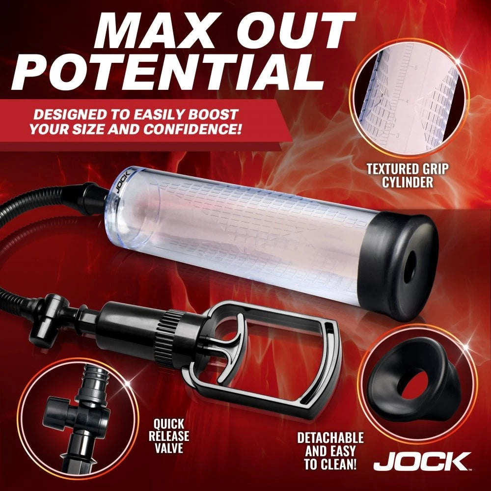Jock Amp Up Penis Pump with Pull Rod – Manual Vacuum Pump with Graduated Cylinder