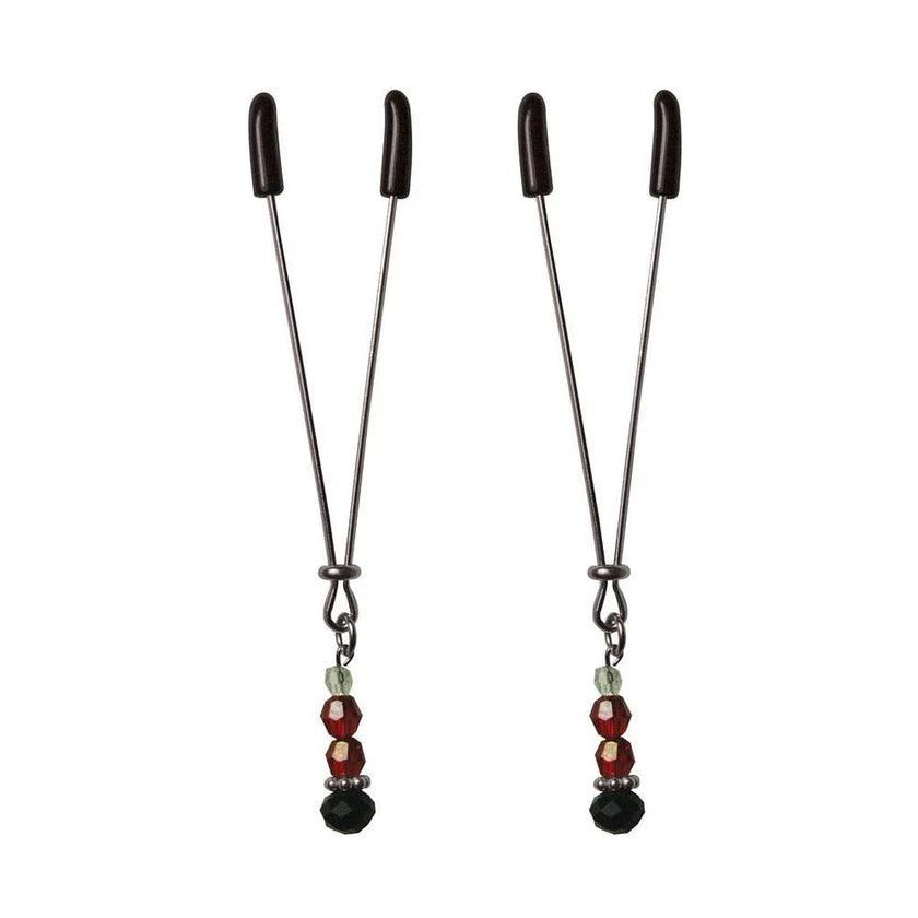 Sex & Mischief Ruby Black Adjustable Nipple Clips with Beads - Buy At Luxury Toy X - Free 3-Day Shipping