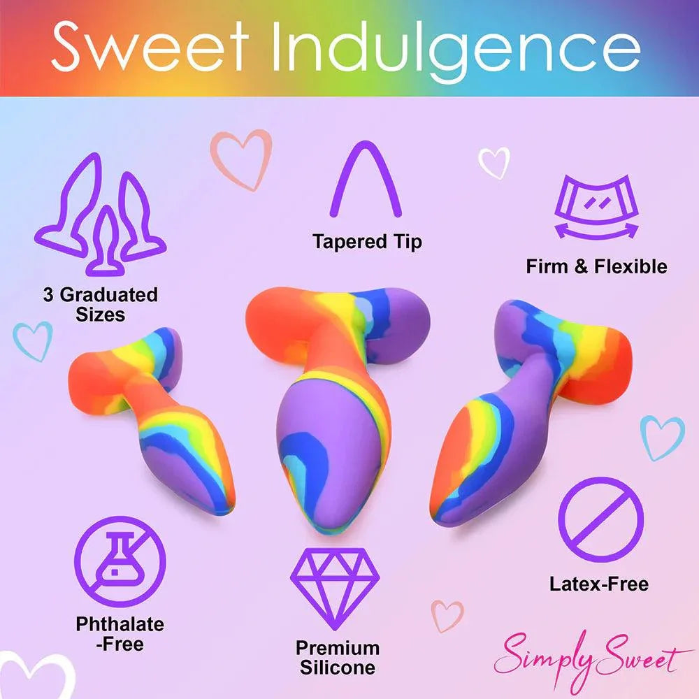 Simply Sweet Rainbow Silicone Butt Plug 3-Piece Set - Buy At Luxury Toy X - Free 3-Day Shipping