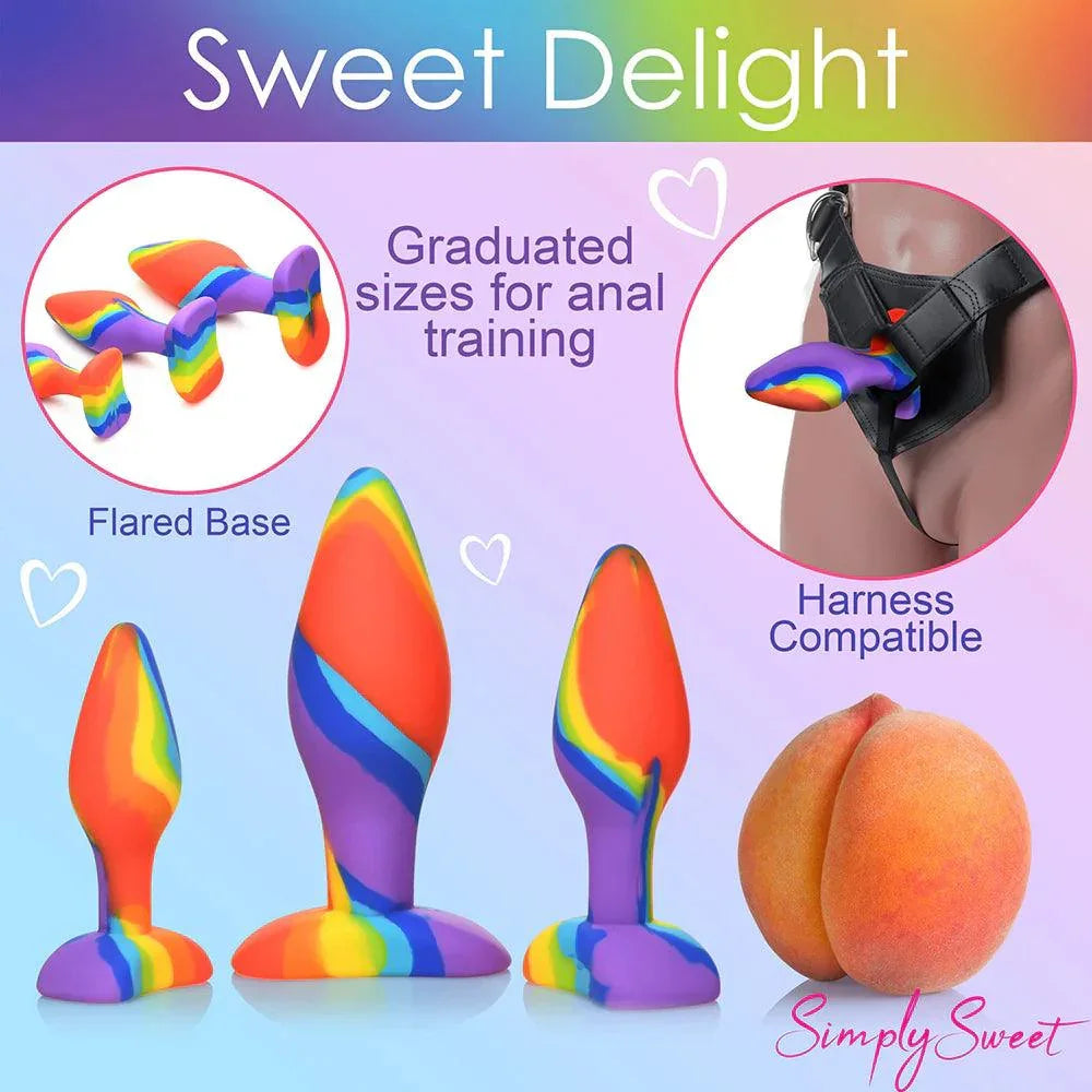 Simply Sweet Rainbow Silicone Butt Plug 3-Piece Set - Buy At Luxury Toy X - Free 3-Day Shipping