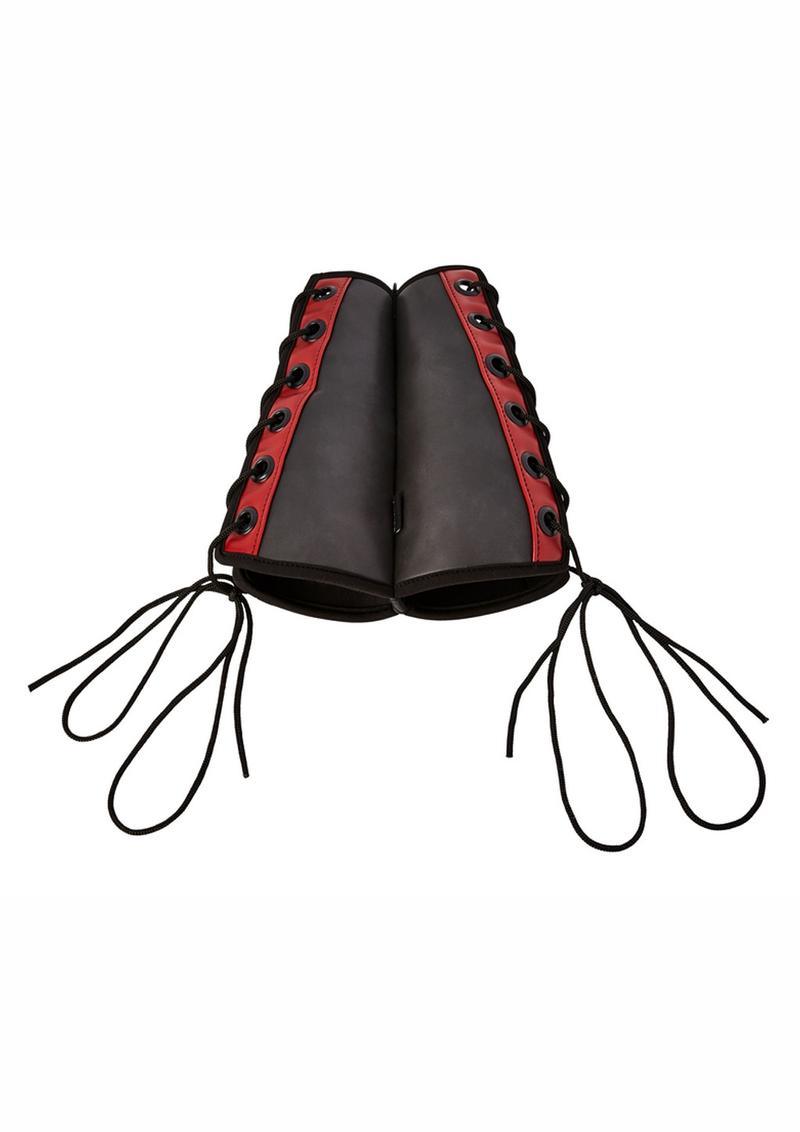 Sportsheets Saffron Adjustable Gauntlet Cuffs Red/Black - Buy At Luxury Toy X - Free 3-Day Shipping