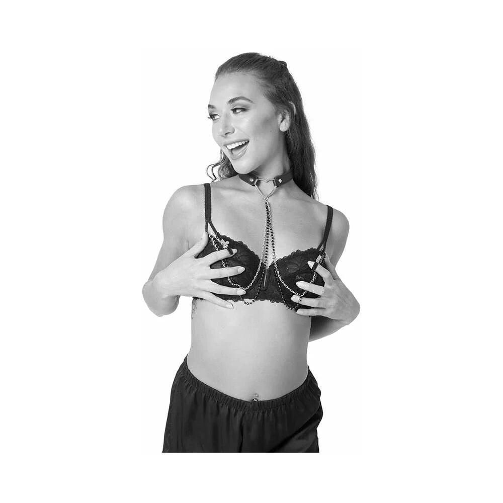 Sportsheets Sex & Mischief Amor Adjustable Collar with Nipple Clamps - Buy At Luxury Toy X - Free 3-Day Shipping