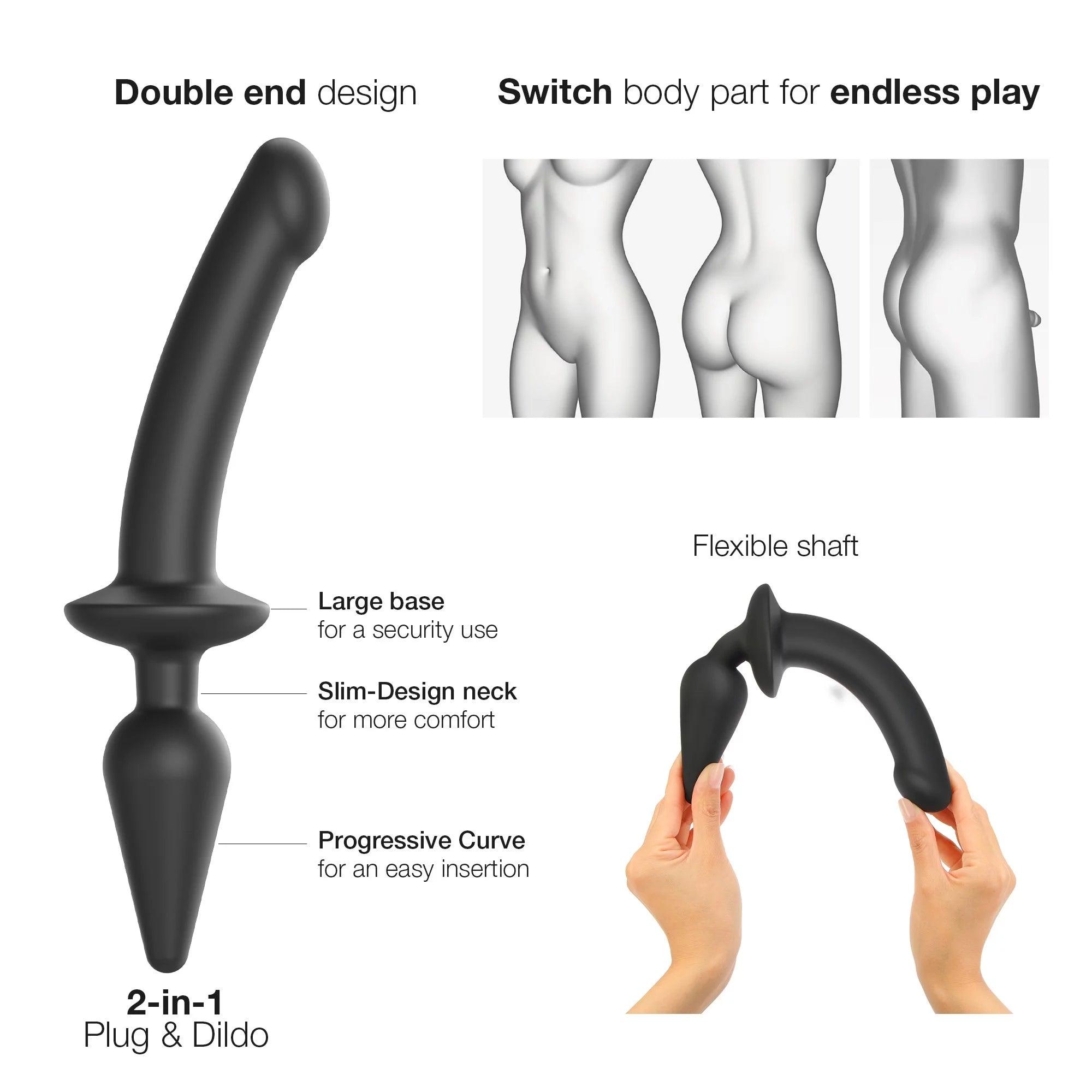 Strap-On-Me Hybrid Collection Switch Plug-In Dual-Ended Dildo & Plug - Black - Buy At Luxury Toy X - Free 3-Day Shipping