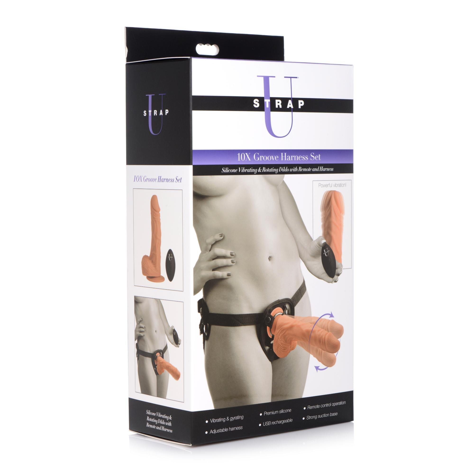 Strap U 10X Groove Harness with Vibrating and Rotating Silicone Dildo - Buy At Luxury Toy X - Free 3-Day Shipping