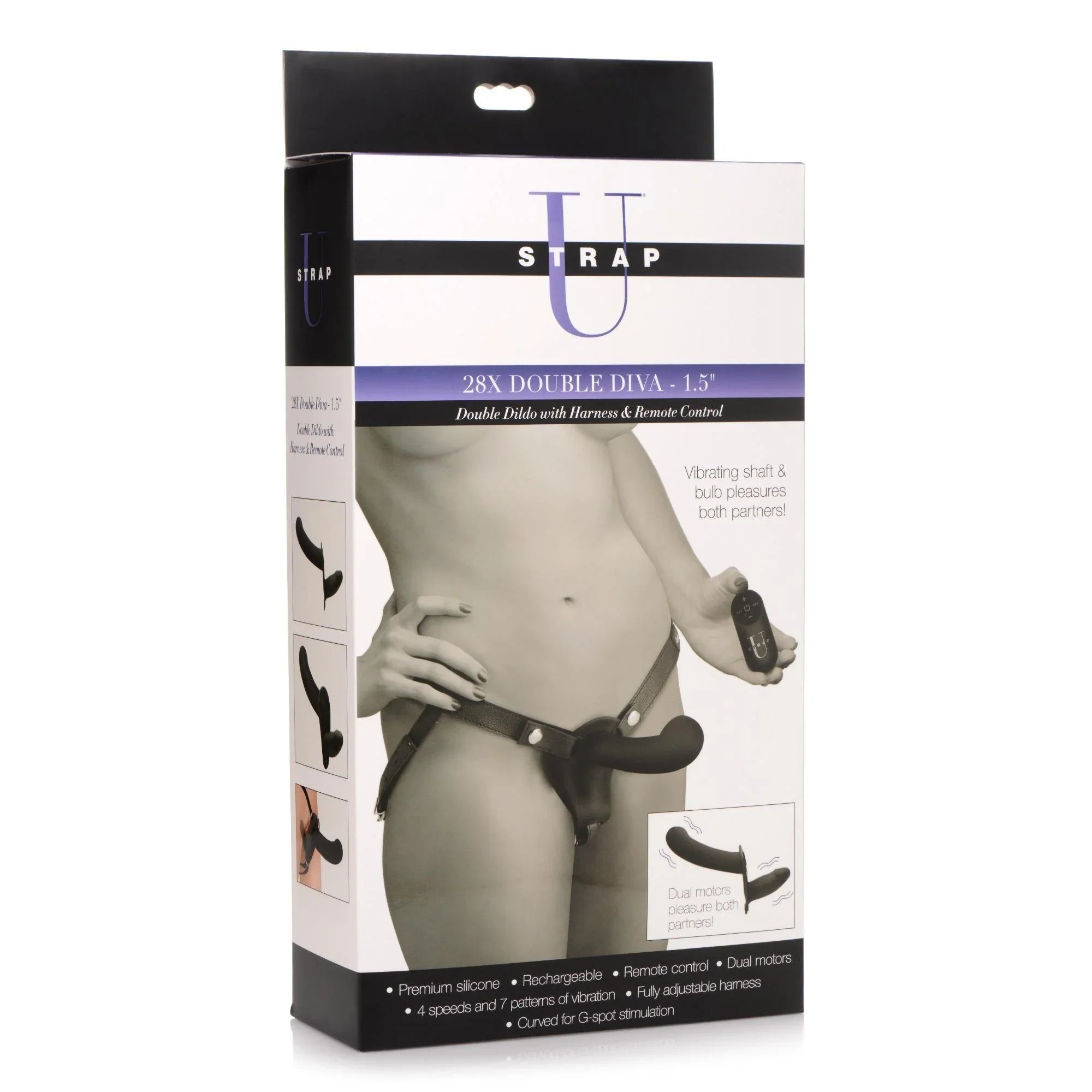 Strap U 28X Double Diva 1.5" Double Dildo w/ Harness & Remote Control Strap U 28X Double Diva 1.5" Double Dildo w/ Harness & Remote Control