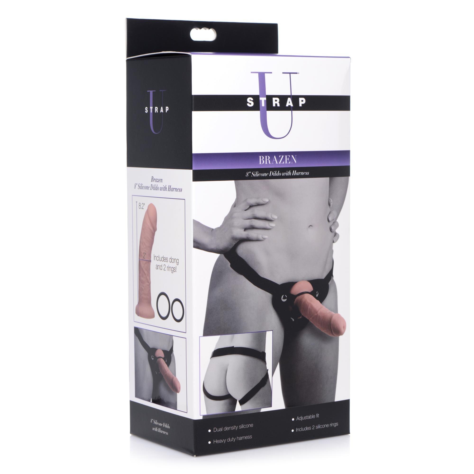 Strap U Brazen 8" Silicone Dildo with Harness - Buy At Luxury Toy X - Free 3-Day Shipping