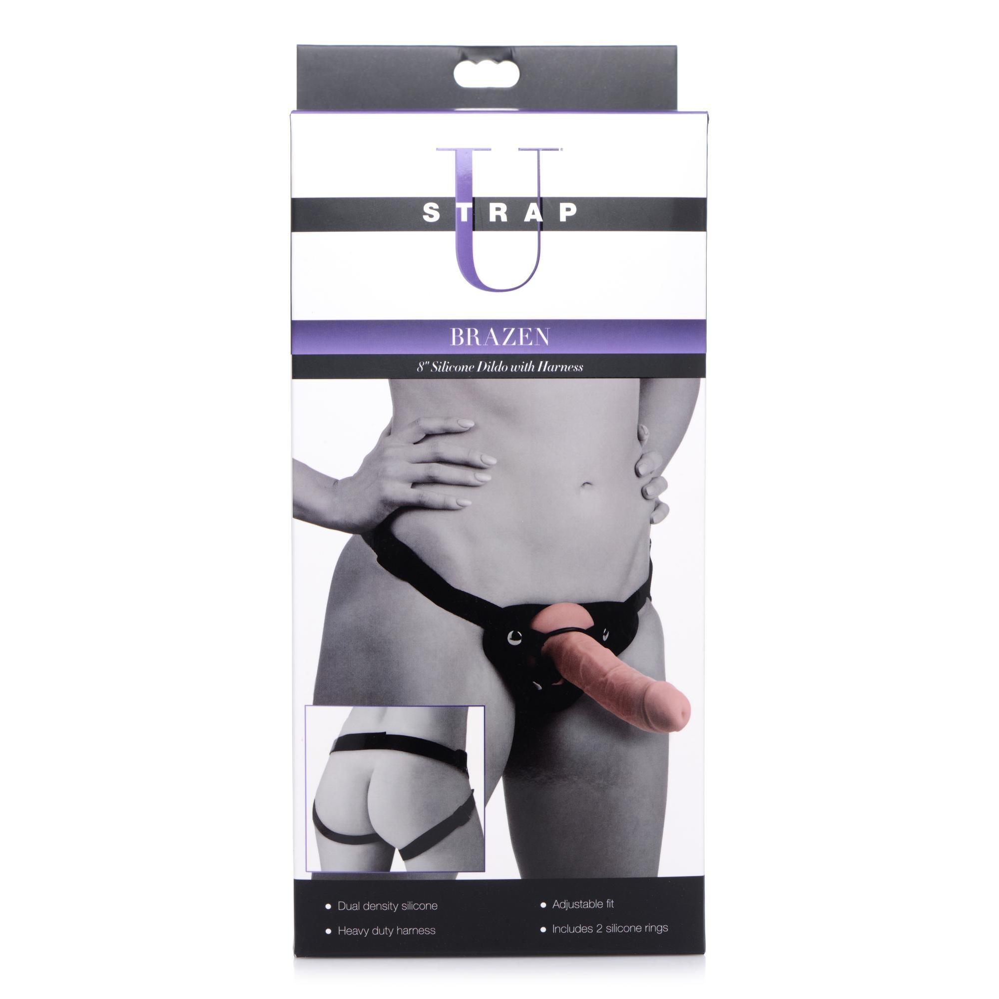 Strap U Brazen 8" Silicone Dildo with Harness - Buy At Luxury Toy X - Free 3-Day Shipping