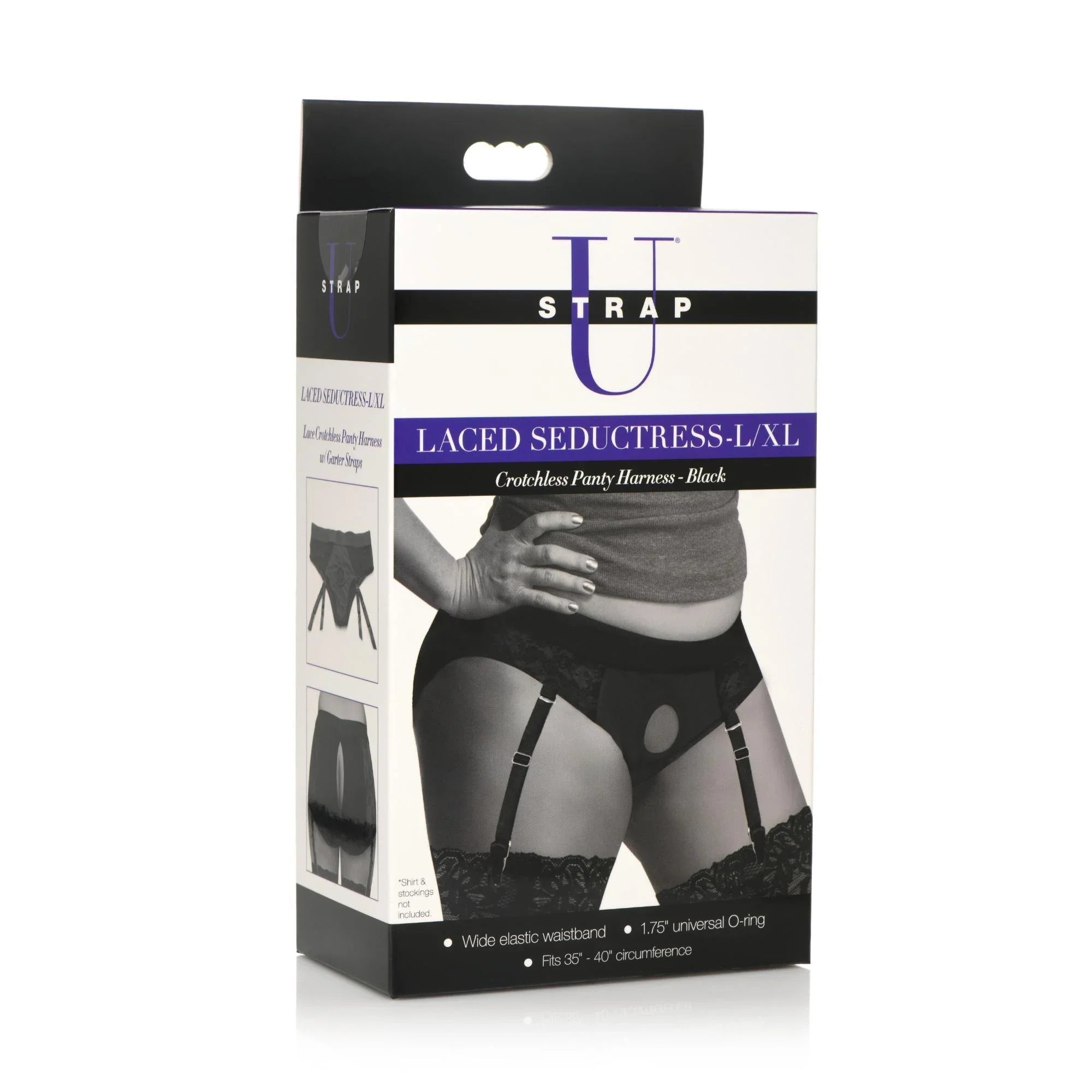 Strap U Laced Seductress Lace Crotchless Panty Harness with Garter Str Strap U Laced Seductress Lace Crotchless Panty Harness with Garter Str