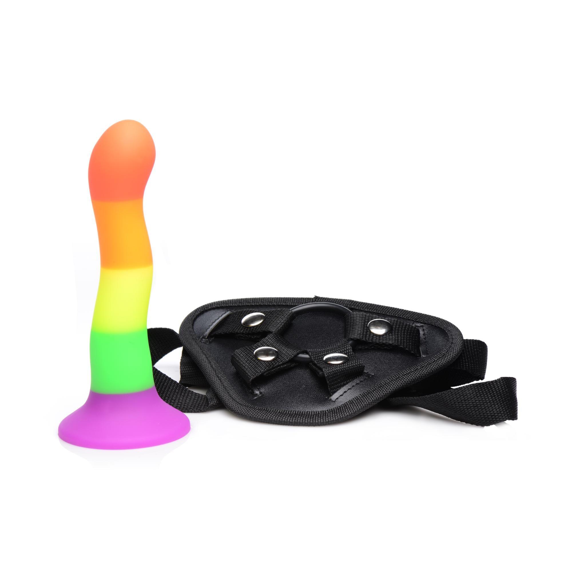 Strap U Proud Rainbow Silicone Dildo With Harness - Buy At Luxury Toy X - Free 3-Day Shipping
