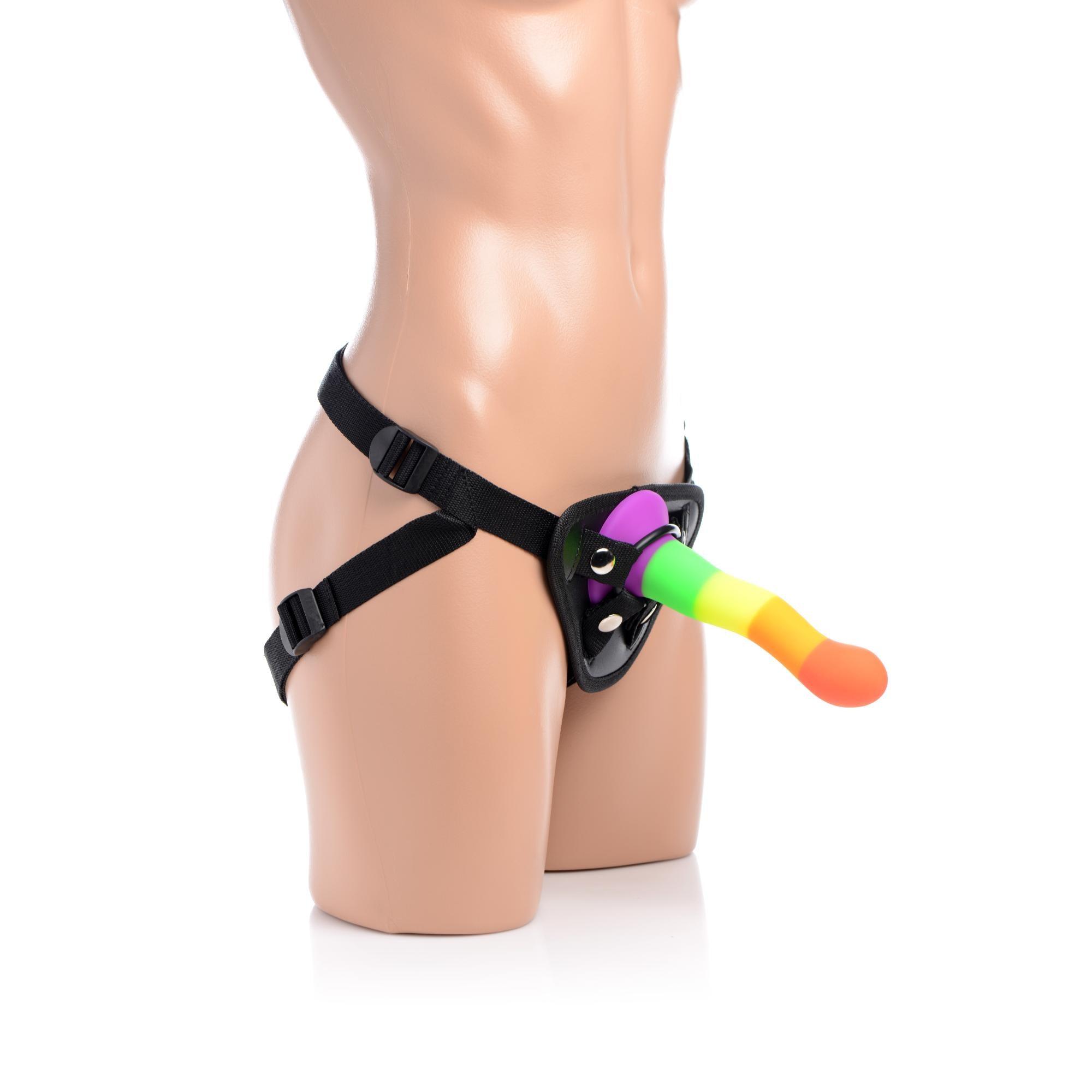 Strap U Proud Rainbow Silicone Dildo With Harness - Buy At Luxury Toy X - Free 3-Day Shipping