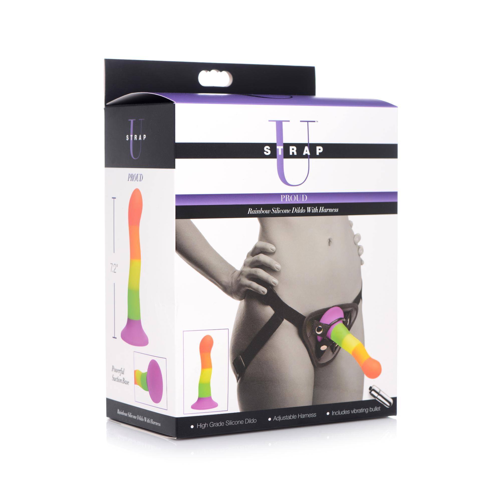 Strap U Proud Rainbow Silicone Dildo With Harness - Buy At Luxury Toy X - Free 3-Day Shipping