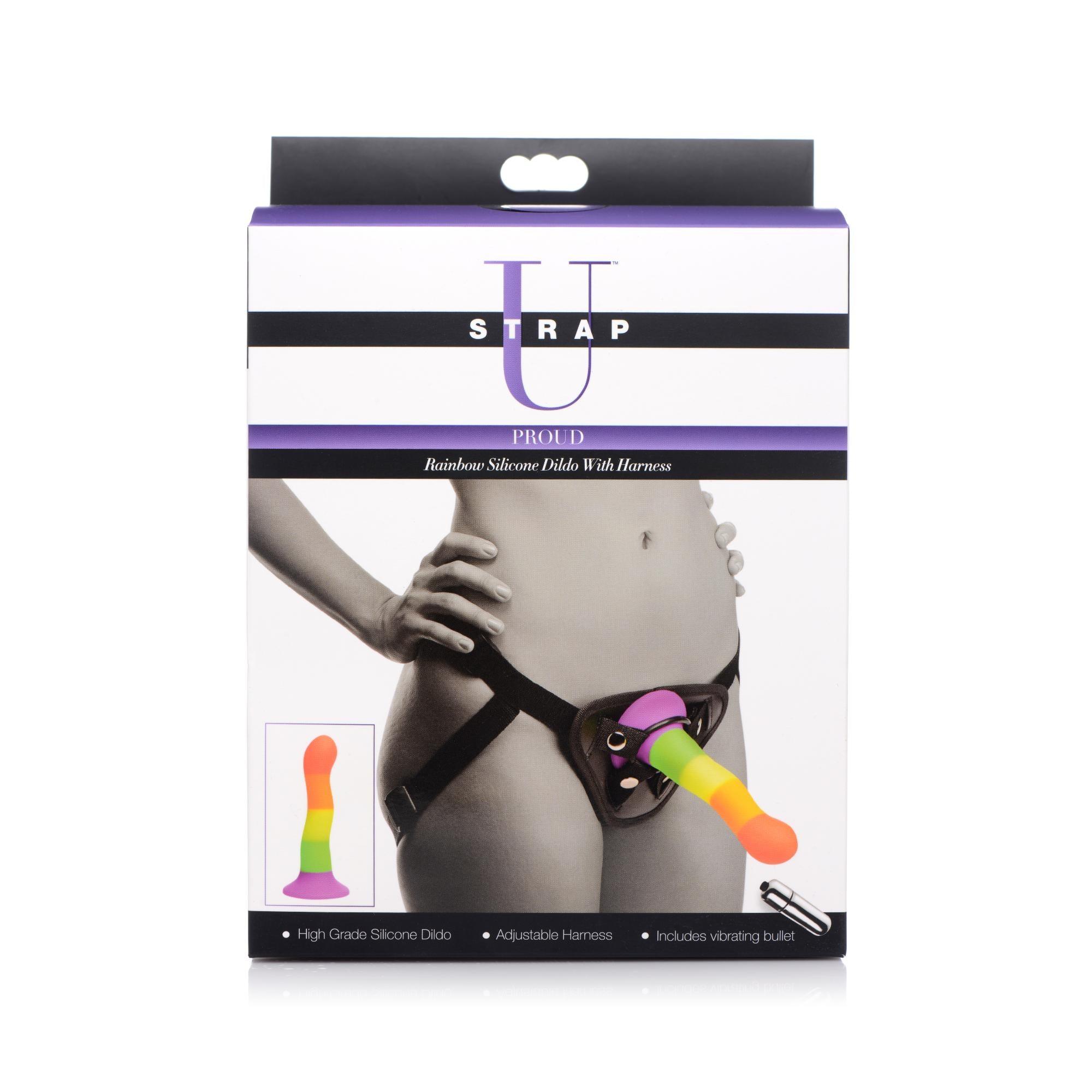Strap U Proud Rainbow Silicone Dildo With Harness - Buy At Luxury Toy X - Free 3-Day Shipping