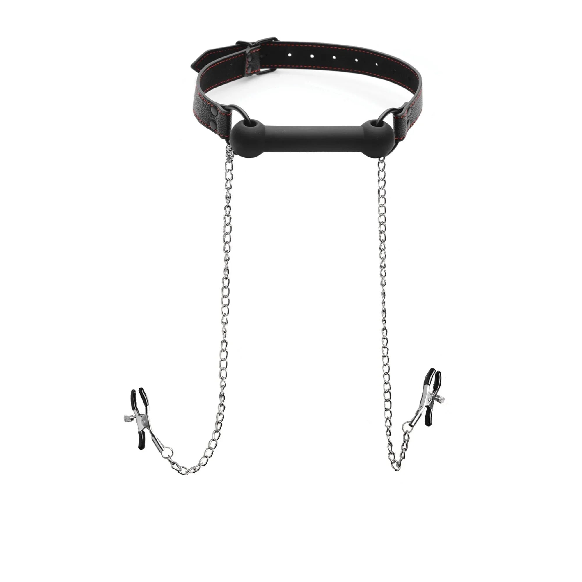 STRICT Black Silicone Bit Gag with Nipple Clamps - Buy At Luxury Toy X - Free 3-Day Shipping