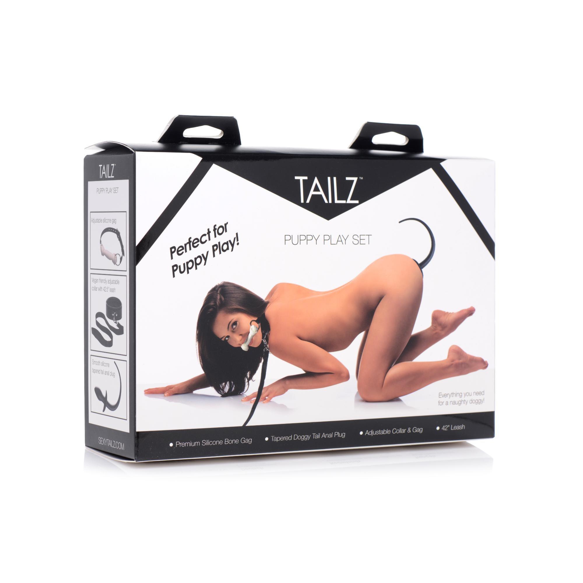 Tailz Puppy Play Set - Silicone Bone Gag, Tail Anal Plug, & Collar - Buy At Luxury Toy X - Free 3-Day Shipping