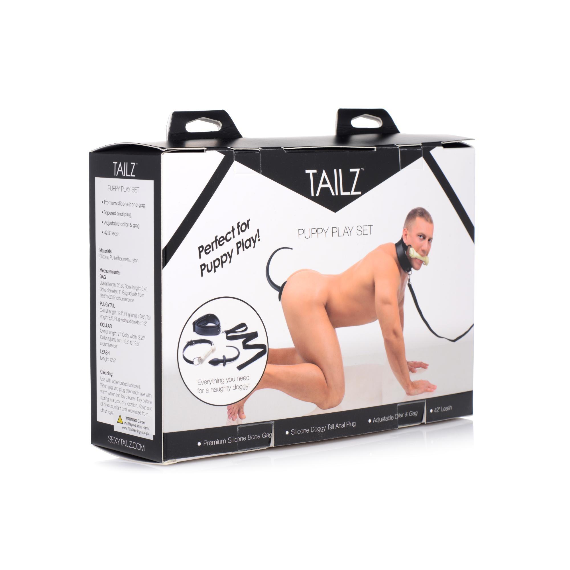 Tailz Puppy Play Set - Silicone Bone Gag, Tail Anal Plug, & Collar - Buy At Luxury Toy X - Free 3-Day Shipping