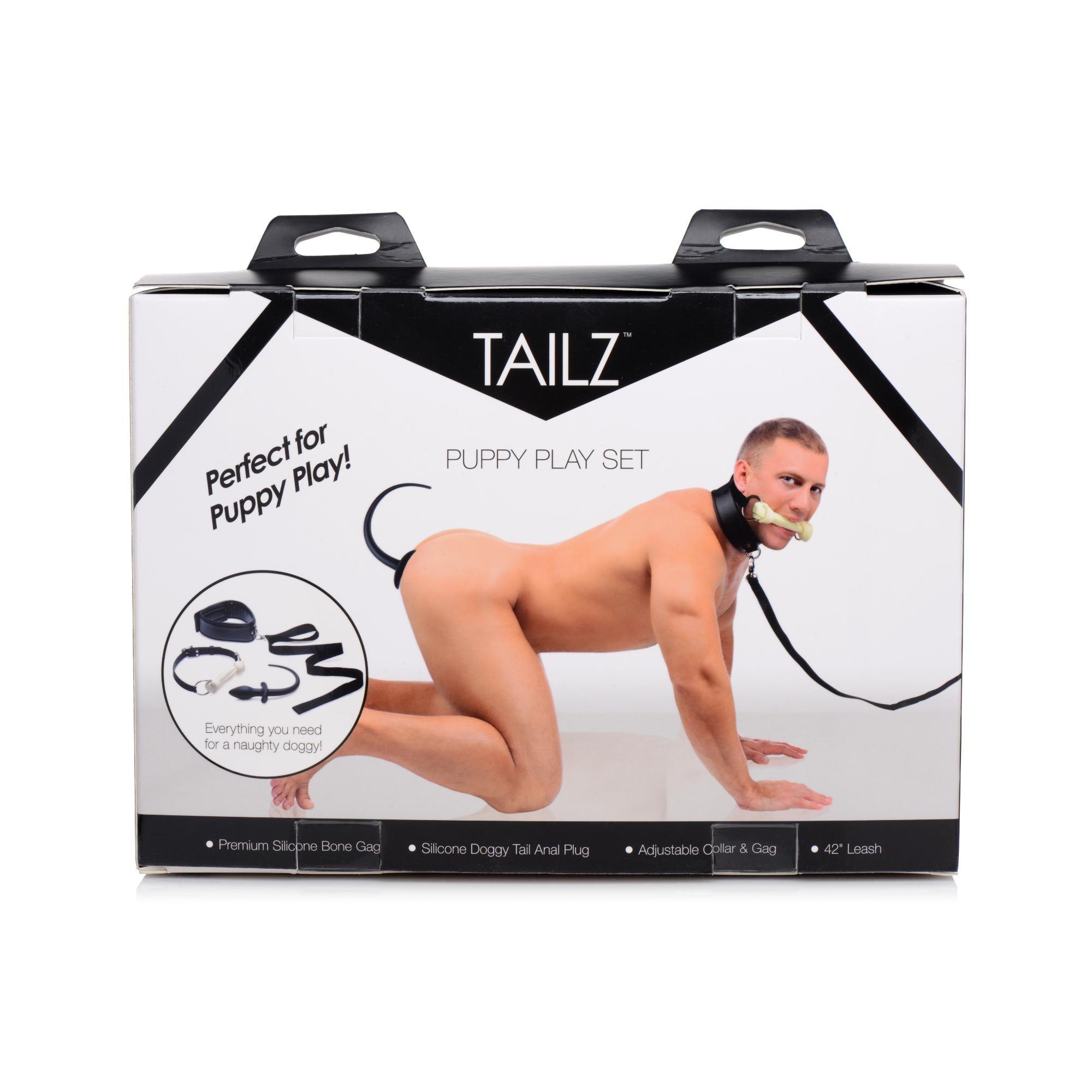 Tailz Puppy Play Set - Silicone Bone Gag, Tail Anal Plug, & Collar - Buy At Luxury Toy X - Free 3-Day Shipping