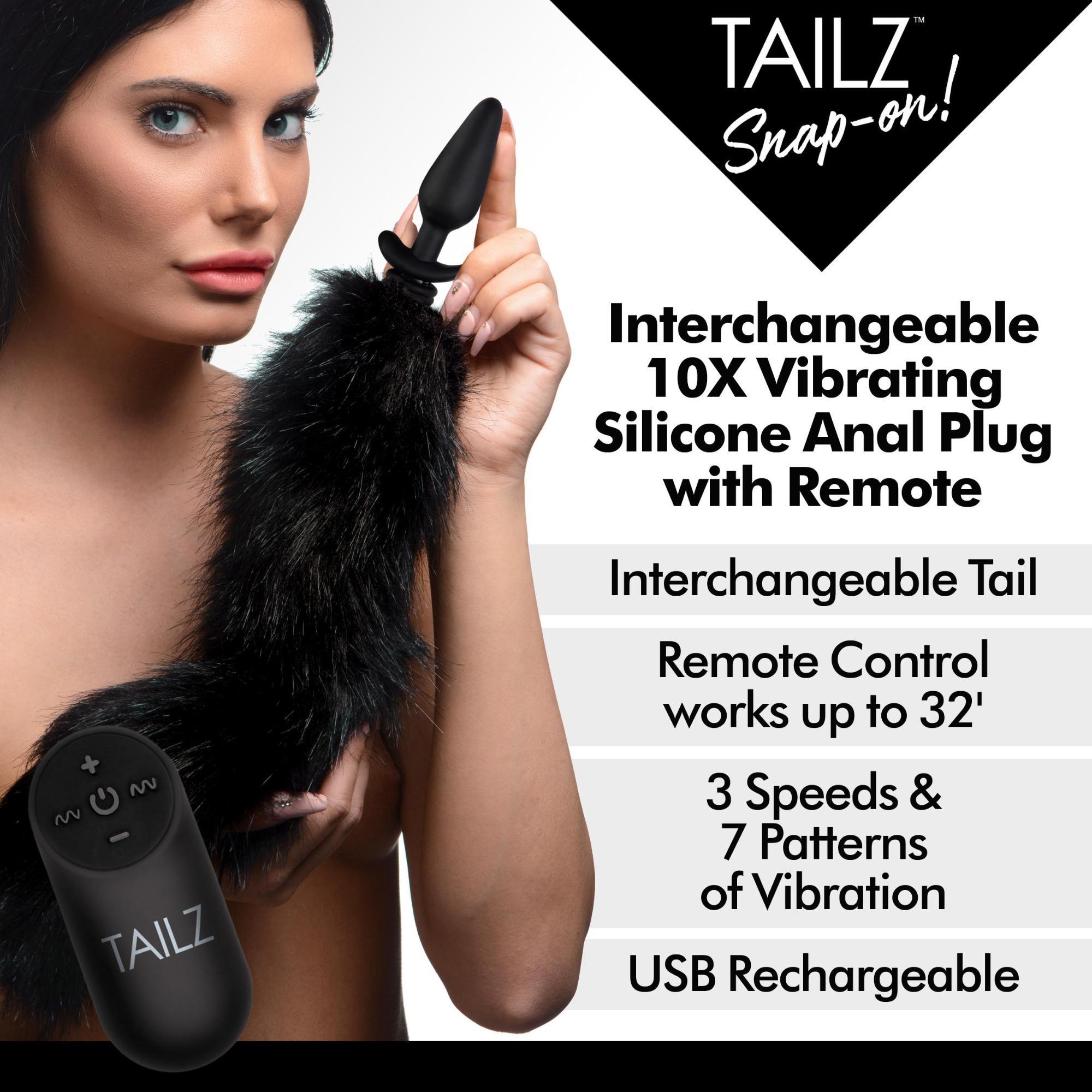 Tailz Snap-On Interchangeable 10X Vibrating Large Silicone Anal Plug with Remote - Buy At Luxury Toy X - Free 3-Day Shipping