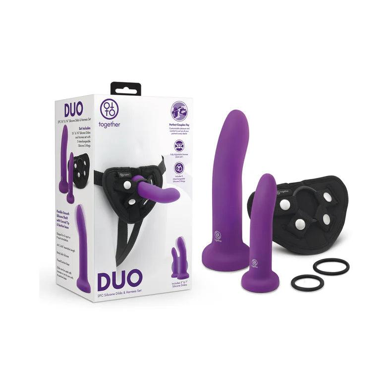 Together Duo 2-Piece 5 / 7 in. Silicone Dildo & Harness Set - Buy At Luxury Toy X - Free 3-Day Shipping
