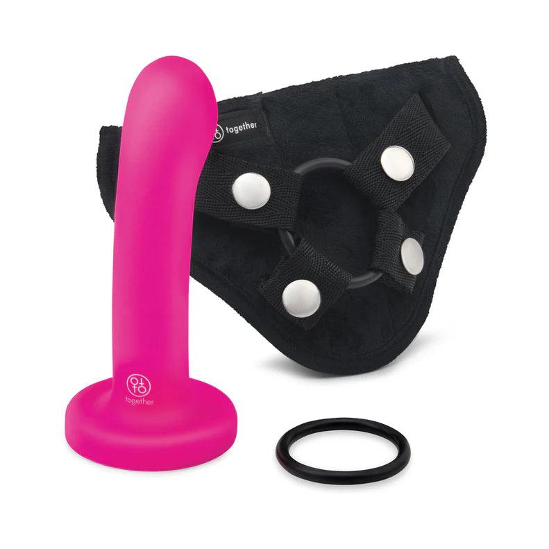 Together Pop 5 in. Silicone Dildo and Harness Set Pink - Buy At Luxury Toy X - Free 3-Day Shipping