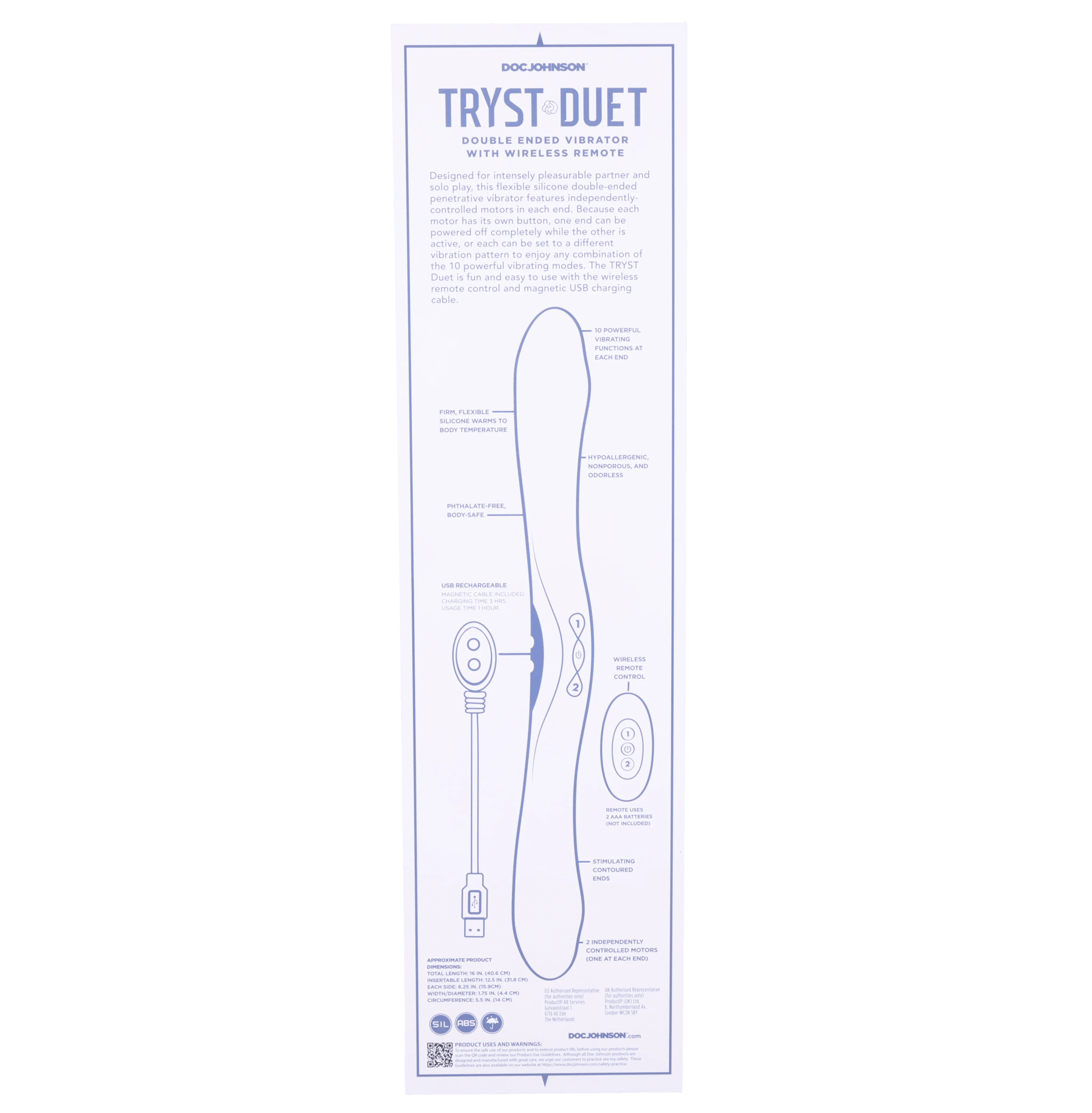 Tryst - Duet - Double Ended Vibrator with Wireless Remote - Buy At Luxury Toy X - Free 3-Day Shipping
