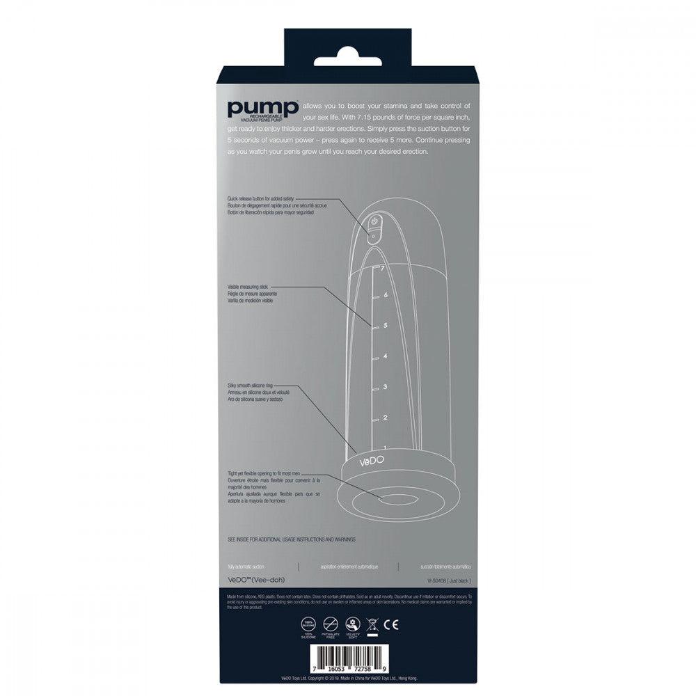 VeDO Pump Rechargeable Silicone Vacuum Penis Pump - Buy At Luxury Toy X - Free 3-Day Shipping