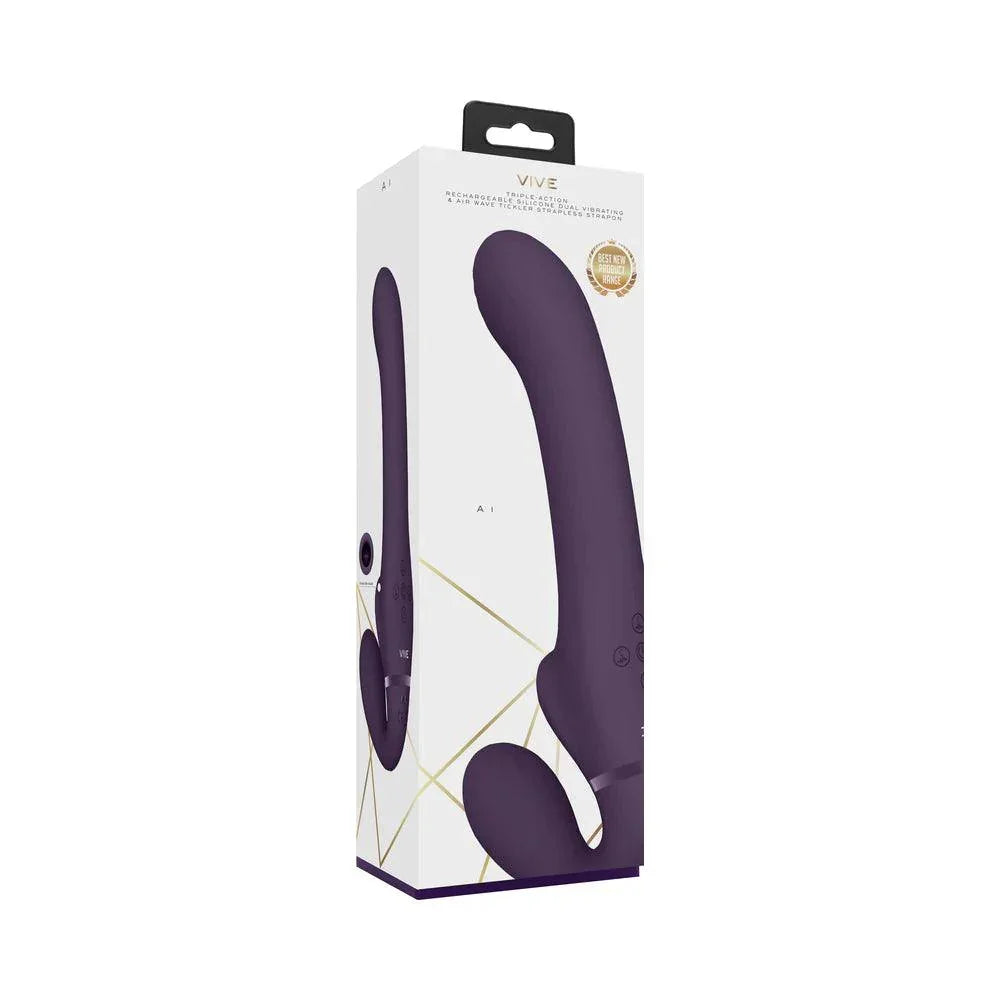 VIVE AI Rechargeable Dual Vibrating & Air Wave Tickler Silicone Strapless Strapon - Buy At Luxury Toy X - Free 3-Day Shipping