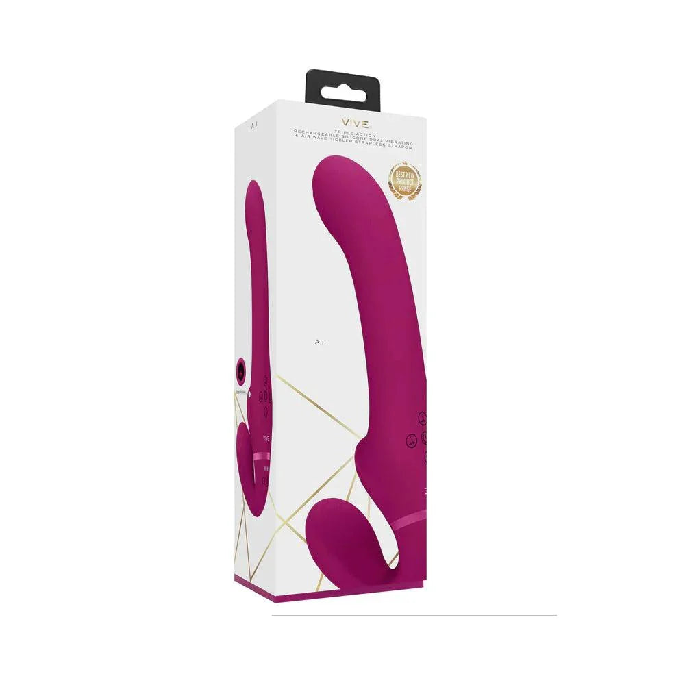 VIVE AI Rechargeable Dual Vibrating & Air Wave Tickler Silicone Strapless Strapon - Buy At Luxury Toy X - Free 3-Day Shipping
