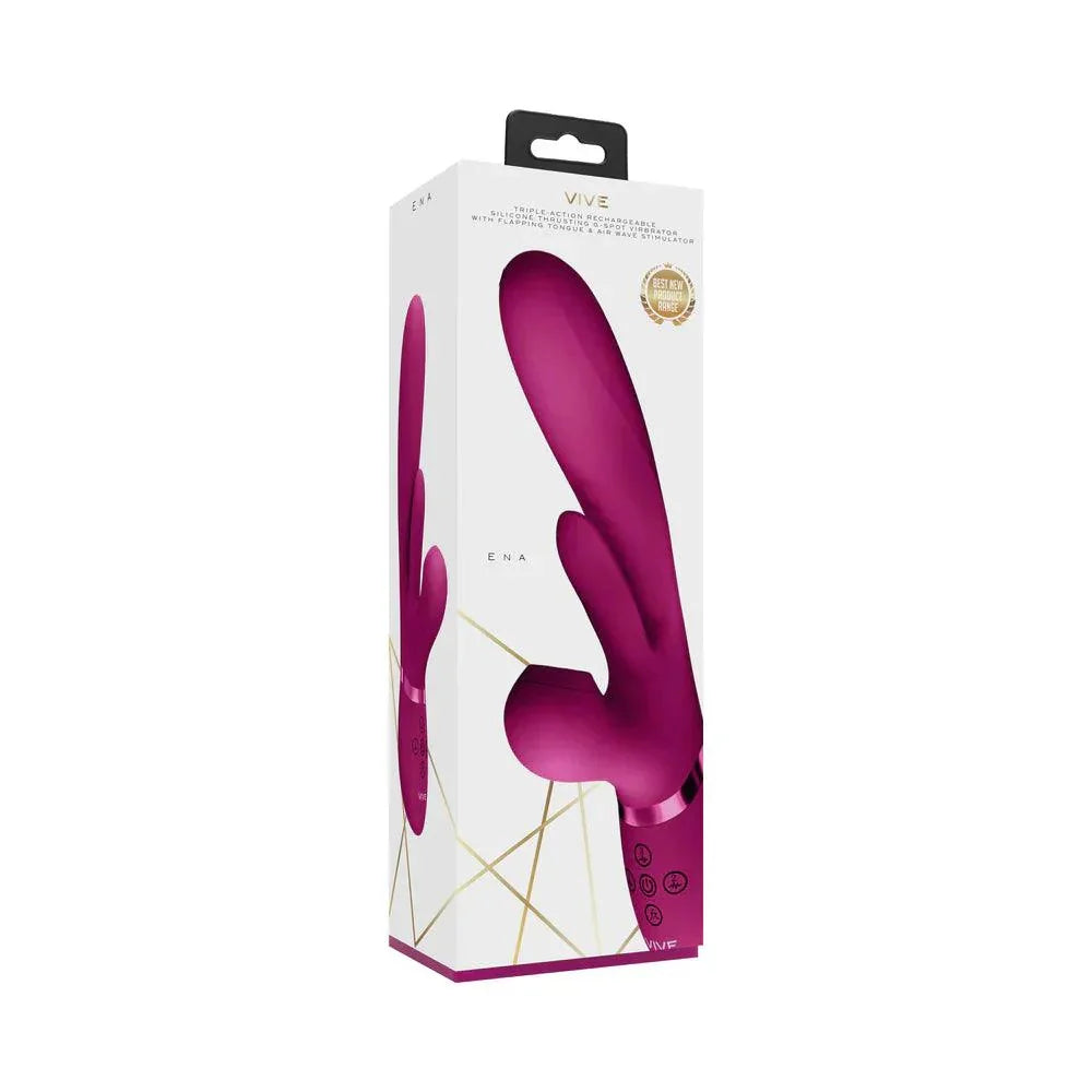 VIVE ENA Rechargeable Thrusting Silicone G-Spot Vibrator with Flapping Tongue and Air Wave Stimulator - Buy At Luxury Toy X - Free 3-Day Shipping