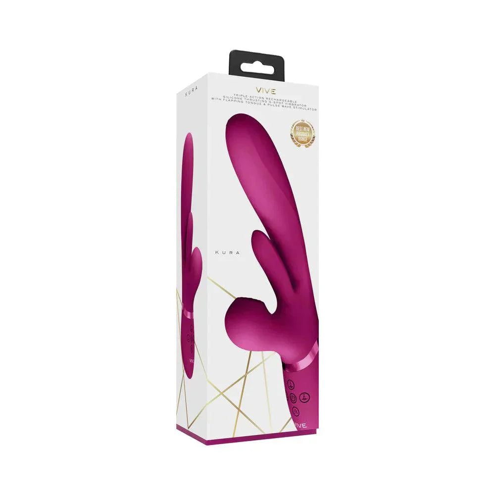 VIVE KURA Rechargeable Thrusting Silicone G-Spot Vibrator with Flapping Tongue and Pulse Wave Stimulator - Buy At Luxury Toy X - Free 3-Day Shipping
