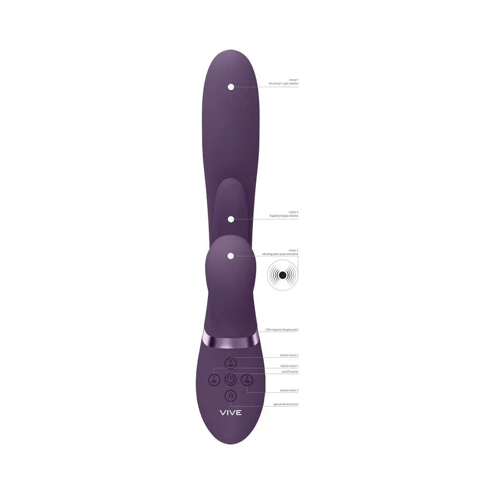 VIVE KURA Rechargeable Thrusting Silicone G-Spot Vibrator with Flapping Tongue and Pulse Wave Stimulator - Buy At Luxury Toy X - Free 3-Day Shipping
