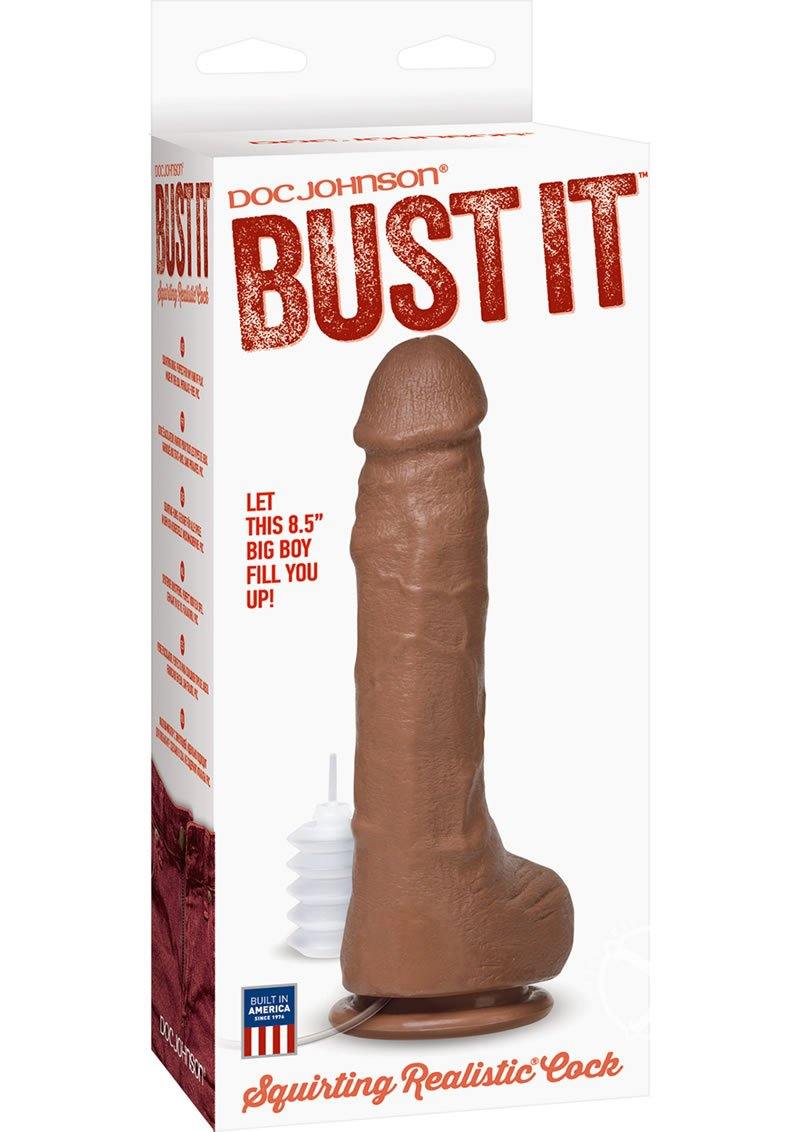 Doc Johnson Bust It Squirting Realistic Cock Brown - Buy At Luxury Toy X - Free 3-Day Shipping