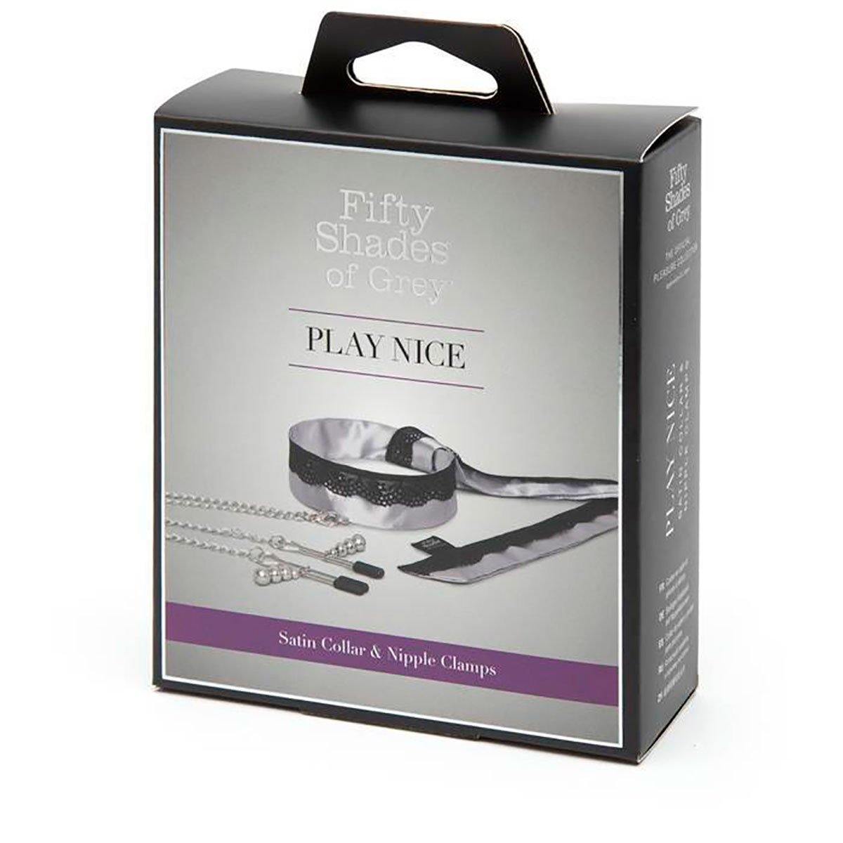 Fifty Shades - Play Nice Satin Collar & Nip Clamps - Buy At Luxury Toy X - Free 3-Day Shipping