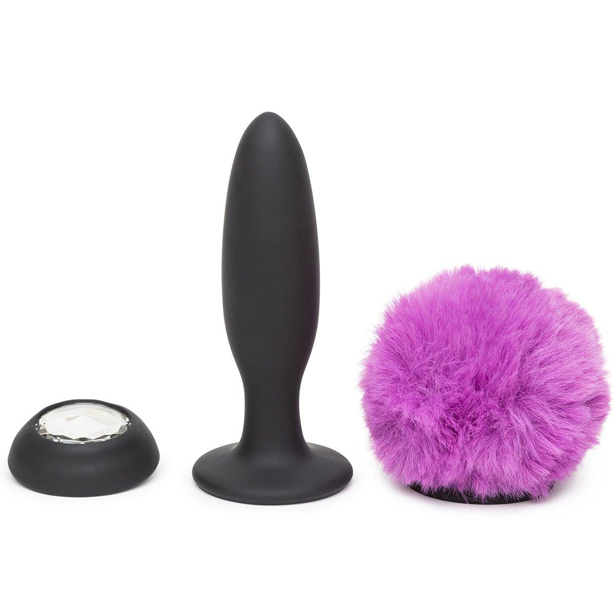 Happy Rabbit Butt Plug Black-Purple Tail Small Rechargeable - Buy At Luxury Toy X - Free 3-Day Shipping