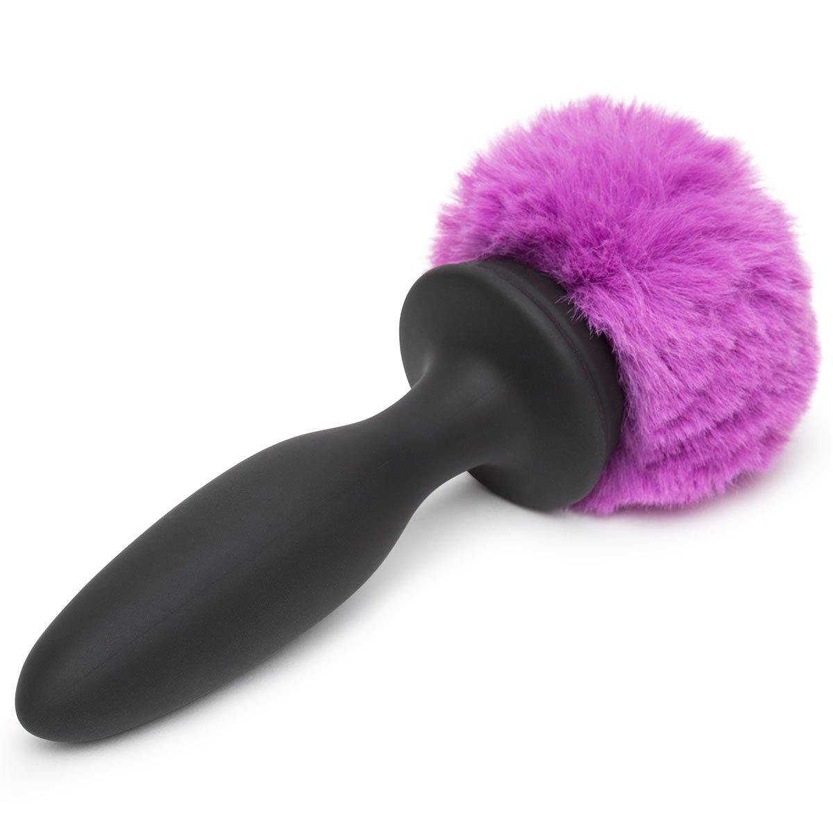 Happy Rabbit Butt Plug Black-Purple Tail Small Rechargeable - Buy At Luxury Toy X - Free 3-Day Shipping