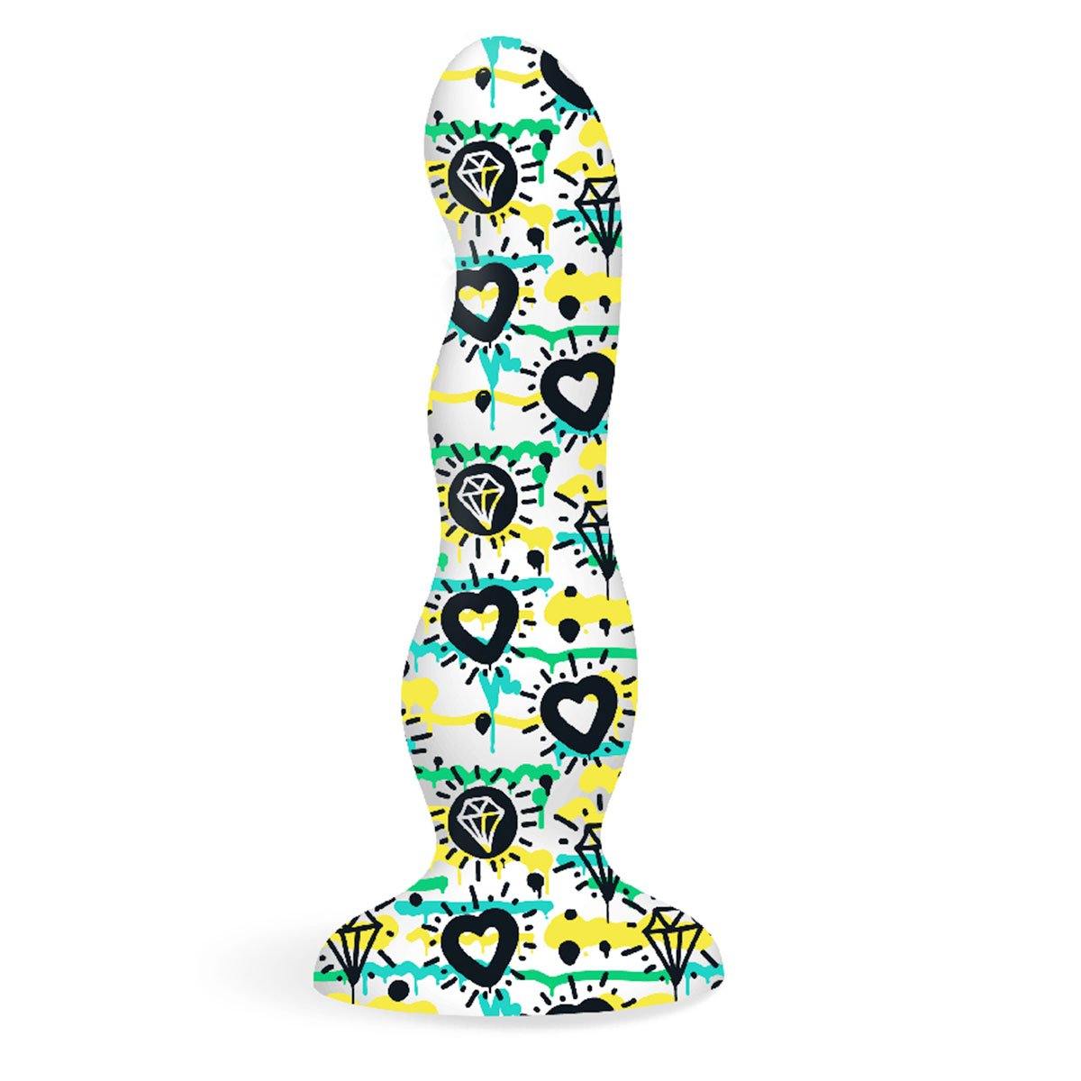 Icon Brands Collage Diamonds and Hearts Curvy Silicone Dil - Buy At Luxury Toy X - Free 3-Day Shipping