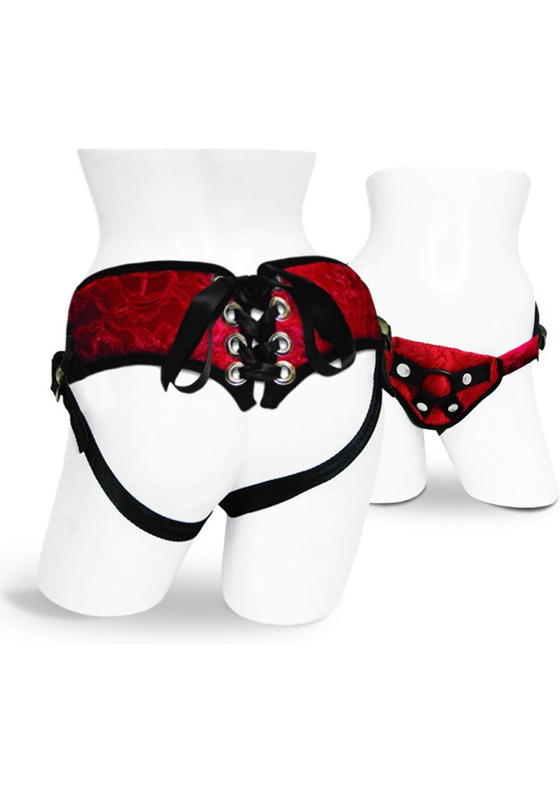 Sportsheets Sunset Lace Corsette Adjustable Strap-On Harness Red - Buy At Luxury Toy X - Free 3-Day Shipping
